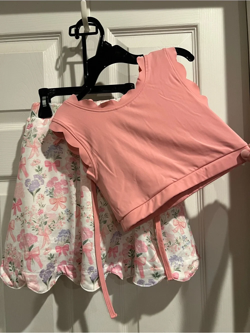 Pink Scallop Trim Top and Floral Skort Set for Kids